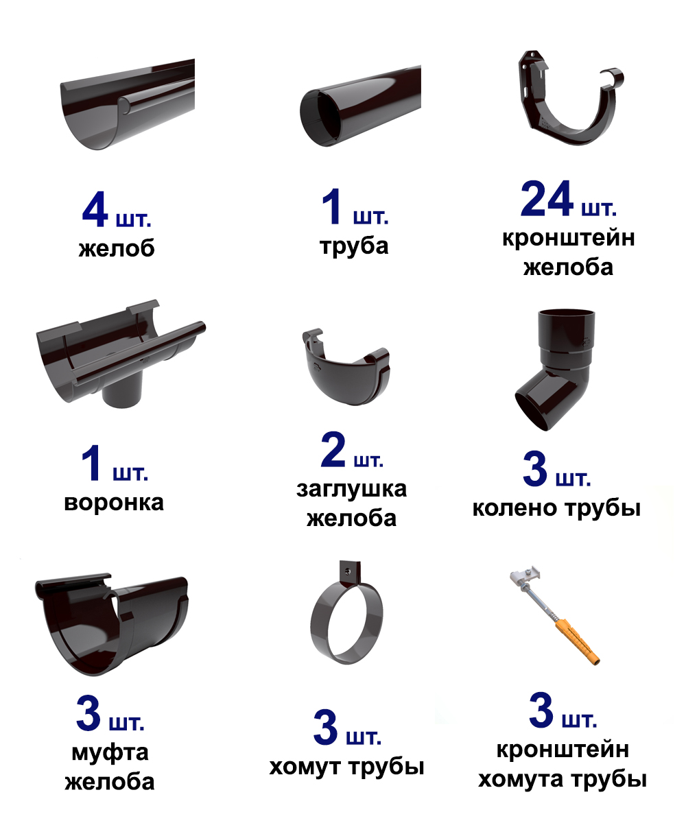 Комплект вододосточной системы Mirida 12 м коричневый